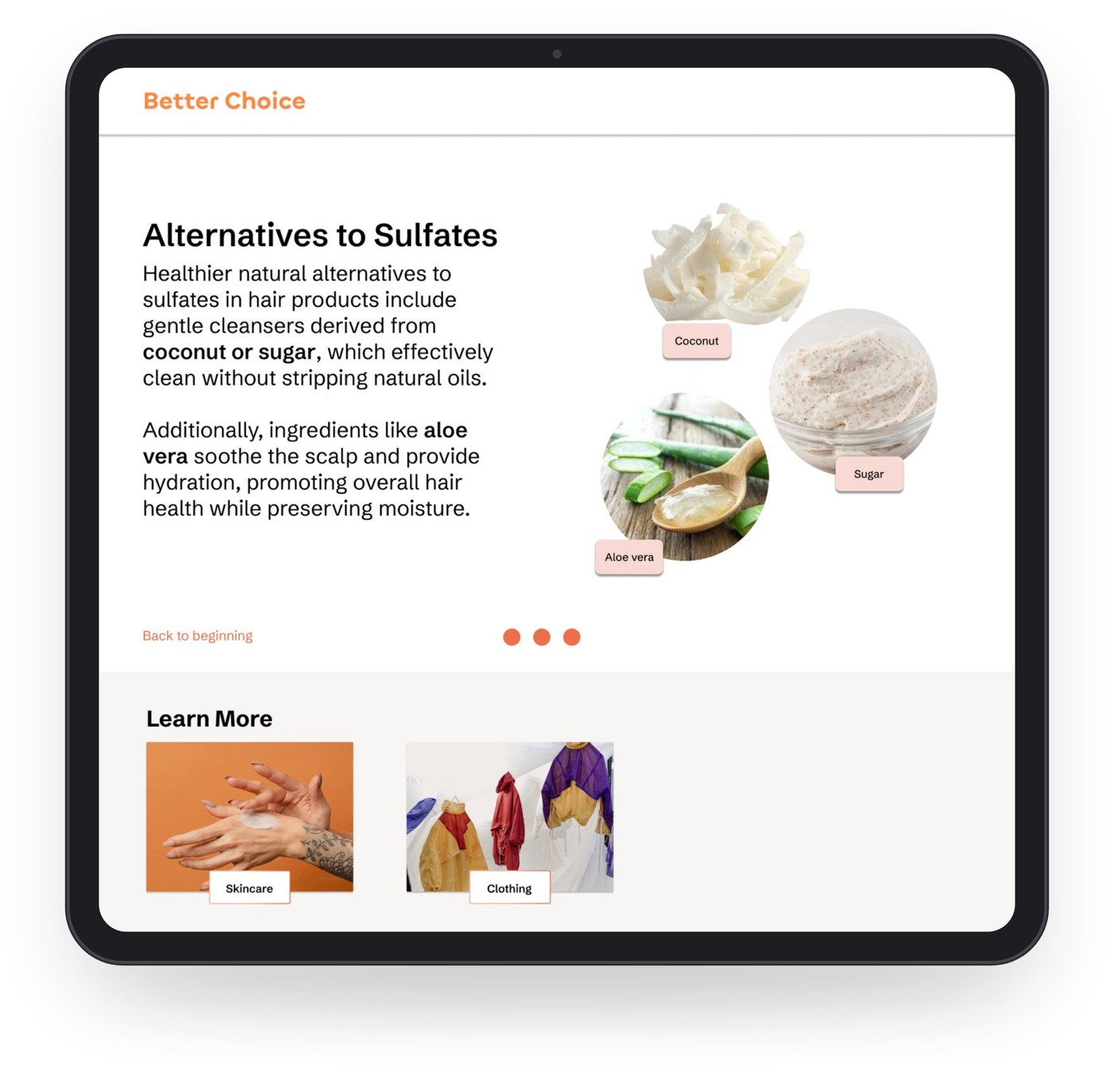 Better Choice alternatives page with pagination dots